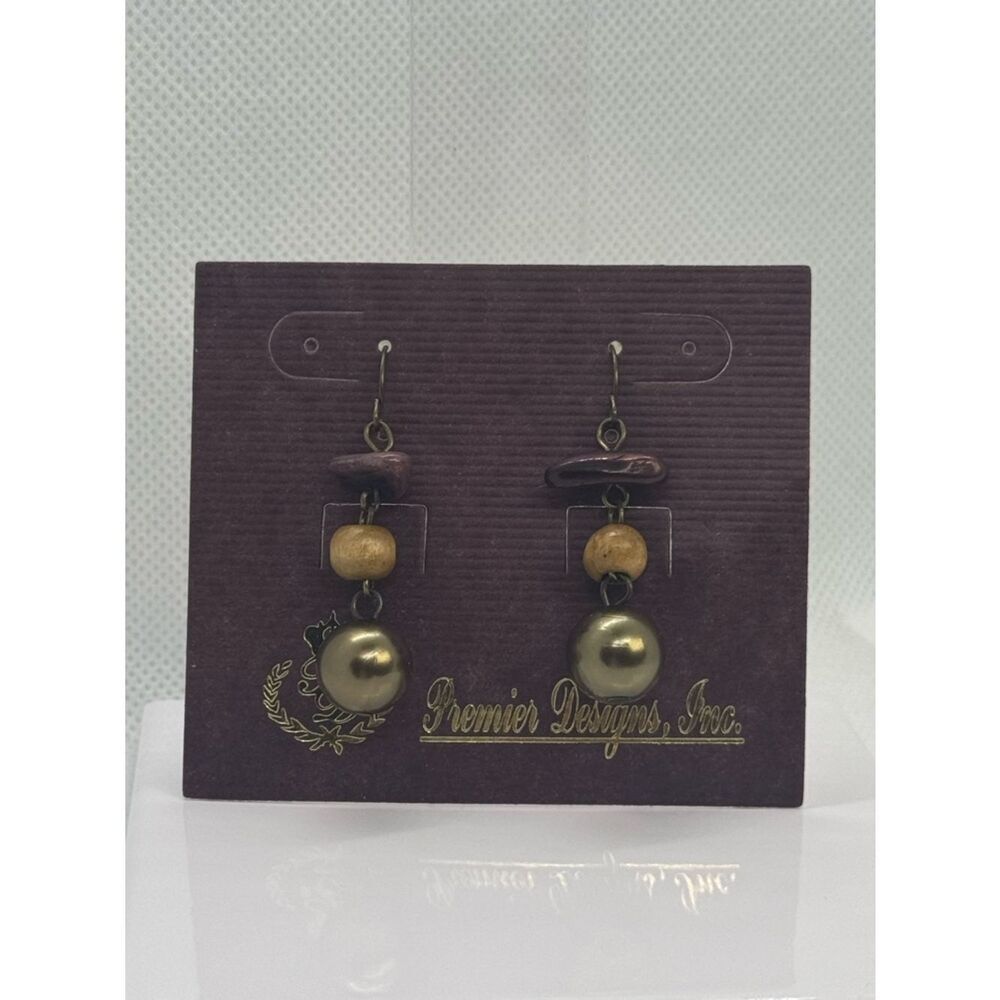 Premier Designs Gold and Brown Drop Bead Earrings